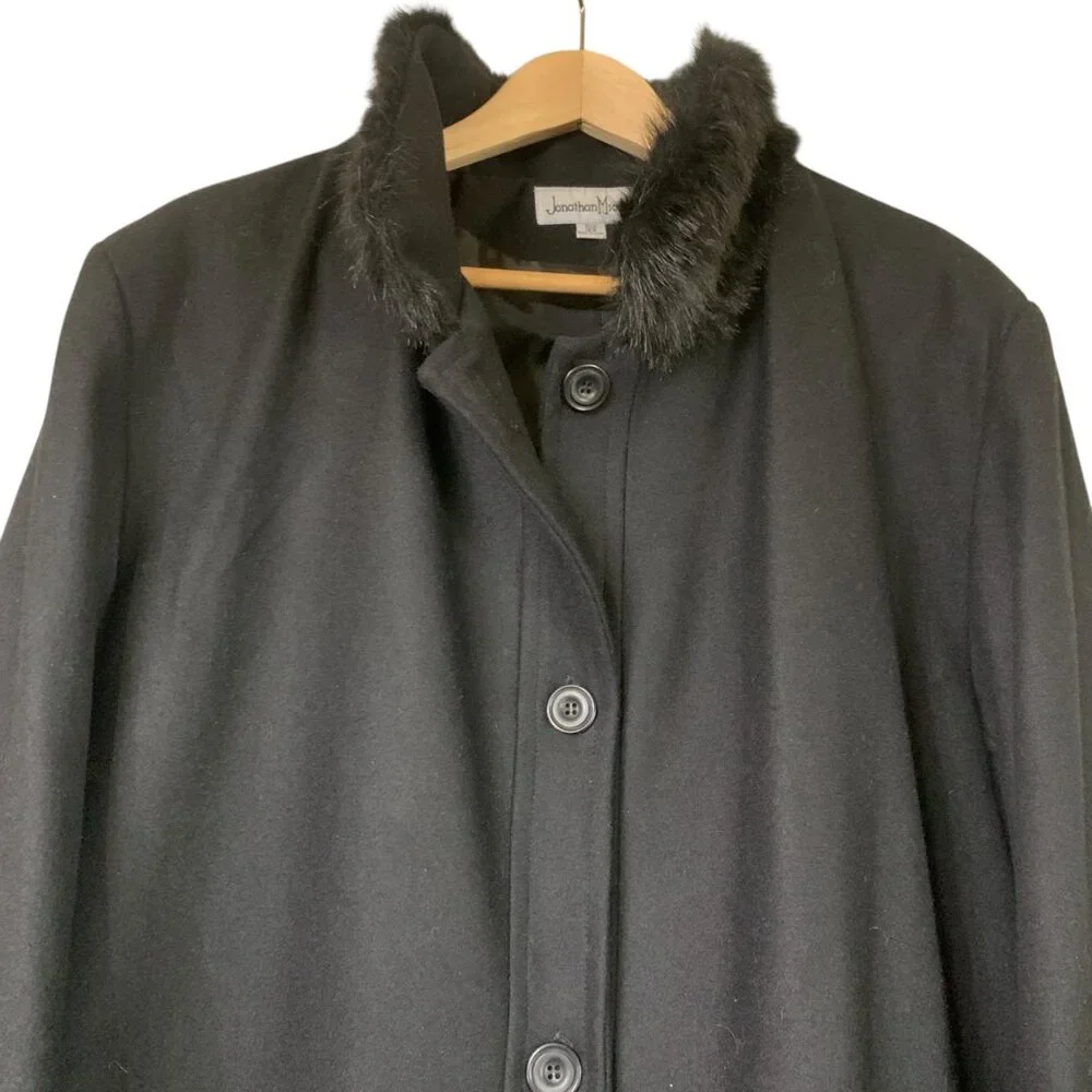 VTG Jonathan Michael Women's Black Wool Blend Long Coat Faux Fur Trim‎ Size 18W - Picture 13 of 15